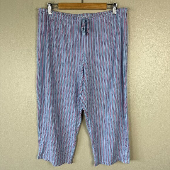 Ralph Lauren Women's Pajama Set Stripes Cotton Black Label Blue Red Large - Picture 6 of 8